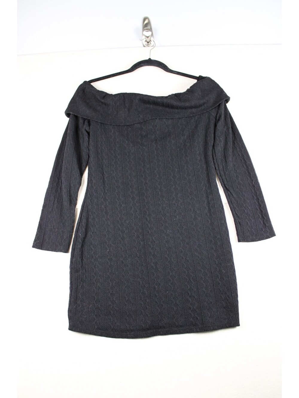 7 Day Wknd Black Cable Knit Off-Shoulder Sweater Dress - L
